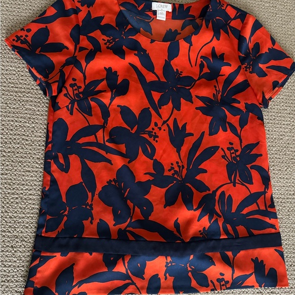 J CREW NAVY & TANGERINE TOP, SIZE XS, BAND & BACK BOTTOM DETAILING, EUC - Picture 4 of 7